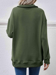 Collared Neck Dropped Shoulder Sweatshirt - Trendsi