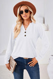 Notched Button Detail Long Sleeve T-Shirt - Trendsi