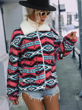 Geometric Zip-Up Collared Jacket - Trendsi