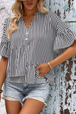 Striped Asymmetrical Flounce Sleeve Blouse - Trendsi - Flyclothing LLC