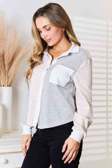 Double Take Color Block Curved Hem Shirt - Trendsi - Flyclothing LLC
