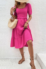 Square Neck Puff Sleeve Cutout Dress - Trendsi - Flyclothing LLC