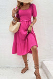 Square Neck Puff Sleeve Cutout Dress - Trendsi - Flyclothing LLC