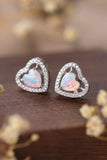925 Sterling Silver Opal Heart Stud Earrings - Trendsi