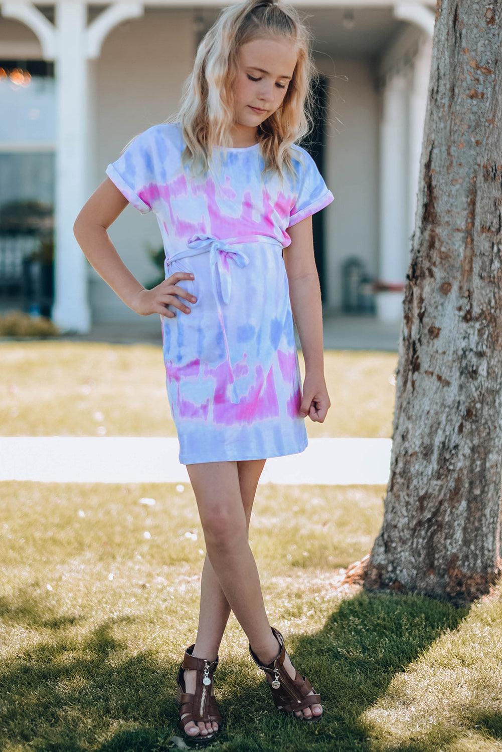 Girls Tie-Dye Belted T-Shirt Dress - Flyclothing LLC