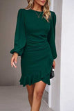Ruched Ruffled Balloon Sleeve Mini Dress - Trendsi - Flyclothing LLC