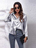 Button Up Collared Neck Long Sleeve Shirt - Trendsi - Flyclothing LLC