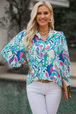 Printed Puff Sleeve Collared Blouse - Trendsi - Flyclothing LLC