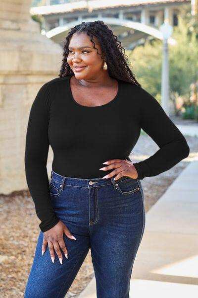Basic Bae Full Size Round Neck Long Sleeve Bodysuit - Trendsi - Flyclothing LLC