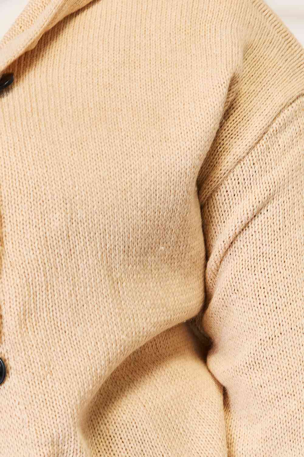 Woven Right Button-Down Long Sleeve Hooded Sweater - Trendsi - Flyclothing LLC