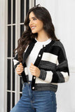 Striped Button Up Long Sleeve Cardigan - Trendsi