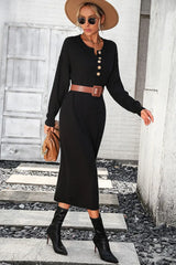 Notched Neck Dropped Shoulder Button-Down Midi Dress - Trendsi - Flyclothing LLC