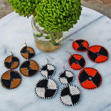 Maasai Bead Double Circle Dangle Earrings, Mango Orange and Black - Jedando