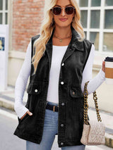 Button Up Collared Neck Denim Jacket with Pockets - Trendsi - Flyclothing LLC