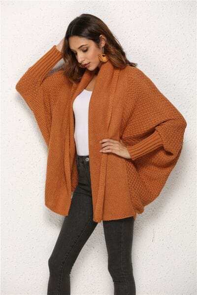 Open Front Batwing Sleeve Cardigan - Trendsi - Flyclothing LLC