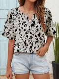Printed Notched Neck Half Sleeve Blouse - Trendsi