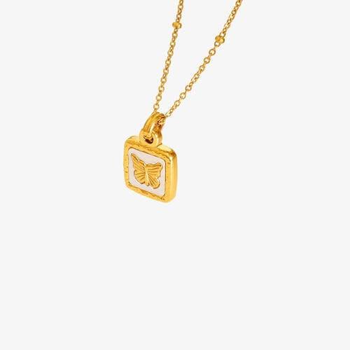 Butterfly Square Titanium Steel Pendant Necklace - Trendsi