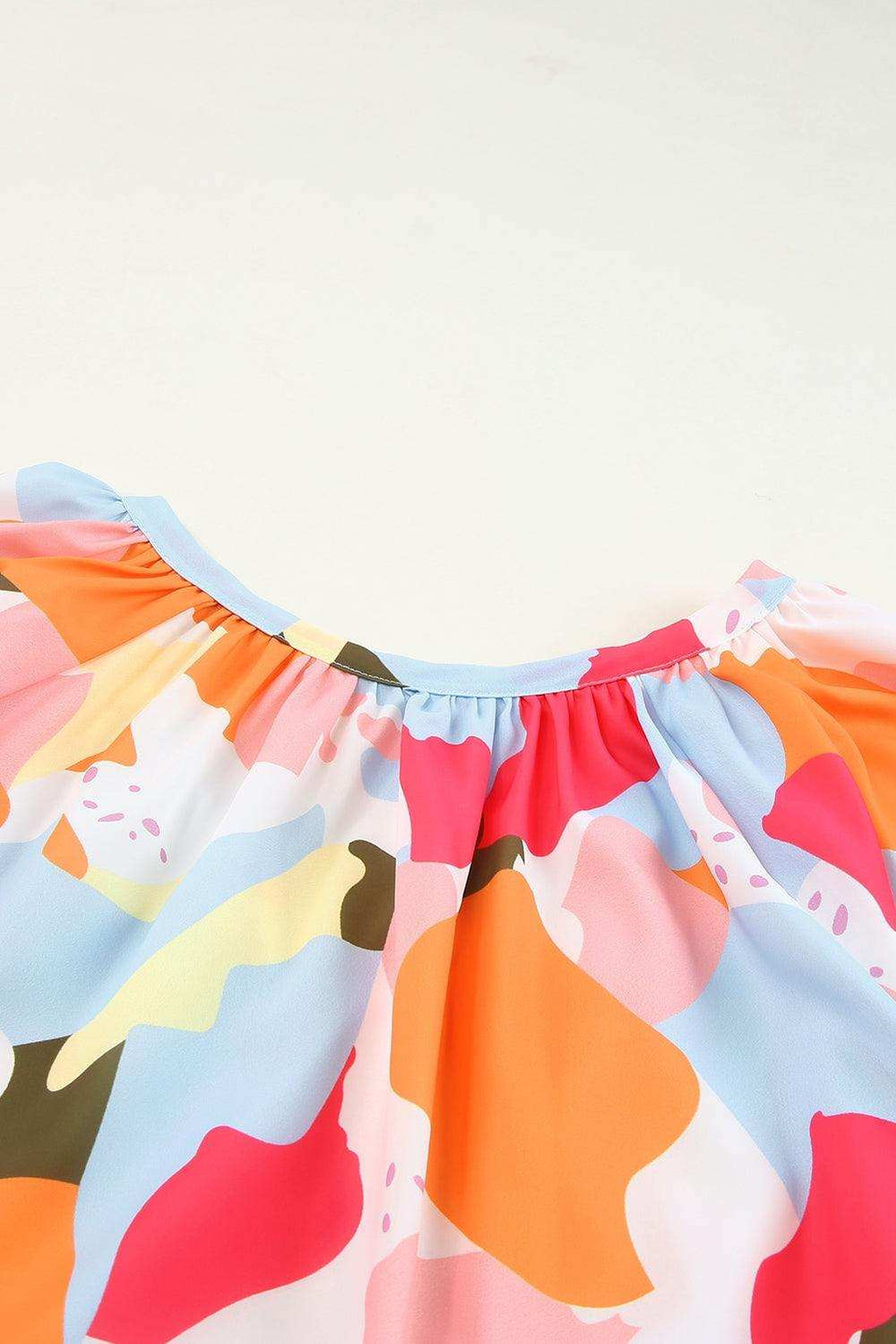 Printed Notched Neck Half Sleeve Blouse - Trendsi - Flyclothing LLC