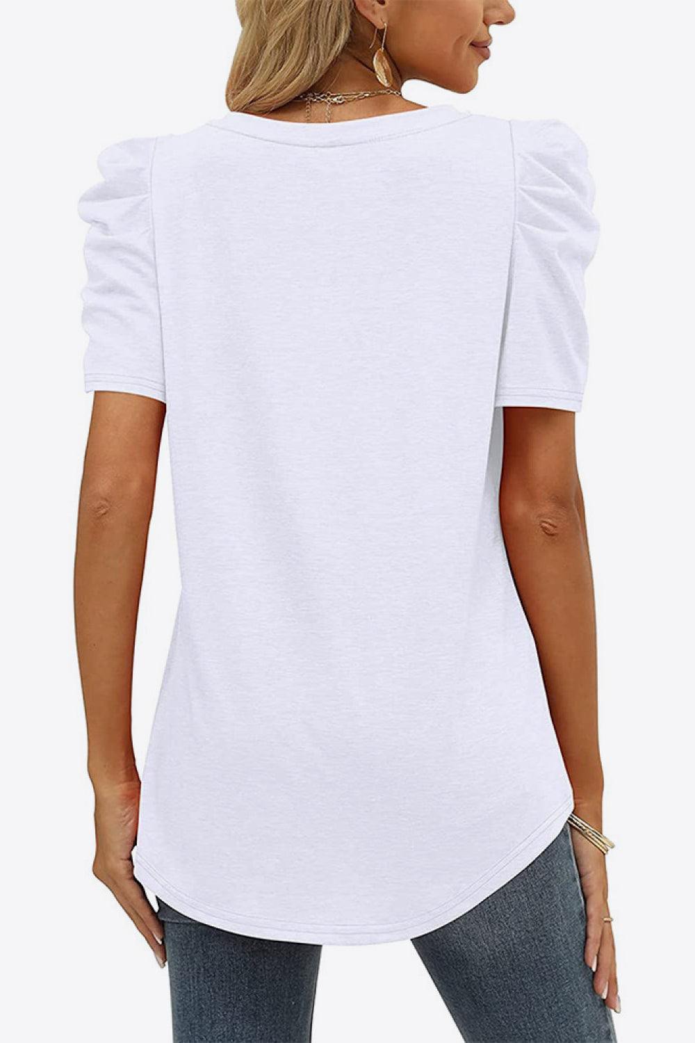 V-Neck Puff Sleeve Tee - Flyclothing LLC