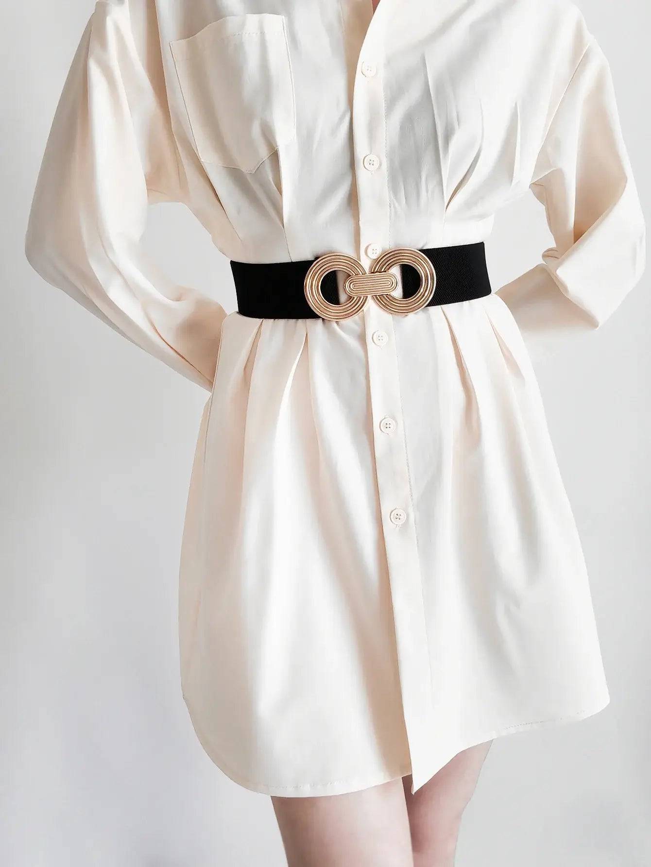 Geometric Buckle Elastic Wide Belt - Trendsi - Flyclothing LLC