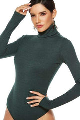 Ribbed Turtleneck Long Sleeve Bodysuit - Trendsi - Flyclothing LLC