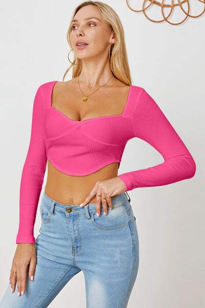 Ribbed Long Sleeve T-Shirt - Trendsi - Flyclothing LLC