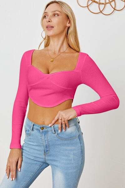 Ribbed Long Sleeve T-Shirt - Trendsi - Flyclothing LLC