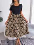 Printed Round Neck Pleated Dress - Trendsi