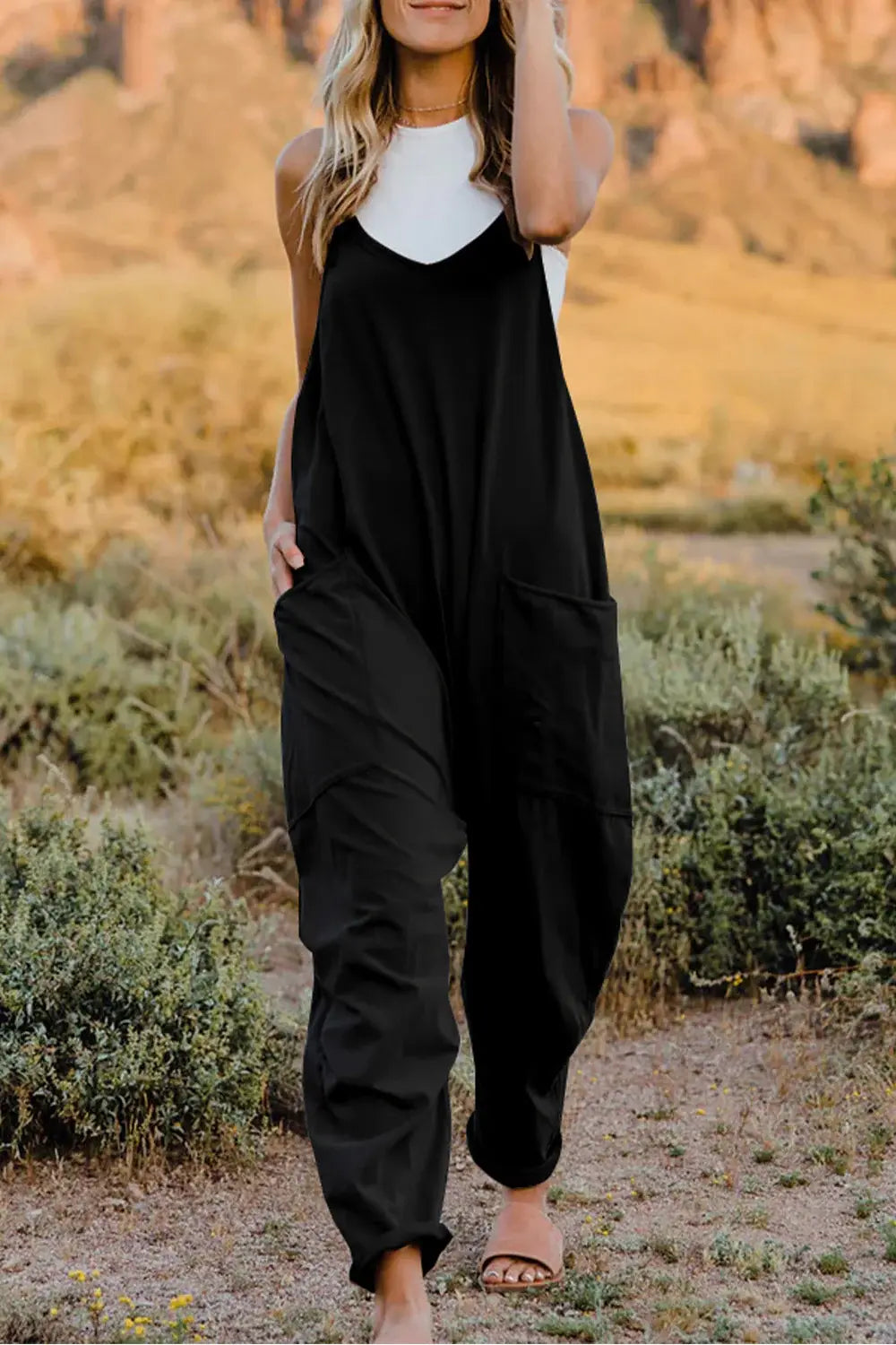 Double Take V-Neck Sleeveless Jumpsuit with Pocket - Trendsi - Flyclothing LLC
