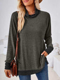 Contrast Mock Neck Long Sleeve T-Shirt - Trendsi - Flyclothing LLC