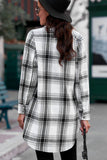 Plaid Button-Up Longline Shirt Jacket - Trendsi