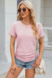 Eyelet Round Neck Short Sleeve T-Shirt - Trendsi - Flyclothing LLC