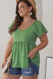 Ditsy Floral Flutter Sleeve Peplum Blouse - Trendsi