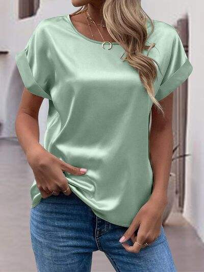 Round Neck Short Sleeve T-Shirt - Trendsi - Flyclothing LLC