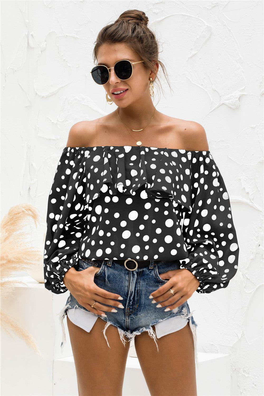 Polka Dot Off-Shoulder Layered Blouse - Trendsi