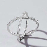 X Shape Inlaid Zircon 925 Sterling Silver Ring - Trendsi - Flyclothing LLC