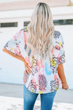 Mixed Print V-Neck Half Sleeve Top - Trendsi