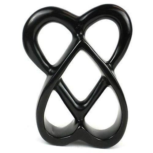 Handcrafted 8-inch Soapstone Connected Hearts Sculpture in Black - Smolart - Smolart