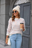 Plaid Round Neck Long Sleeve Pullover Sweater - Trendsi