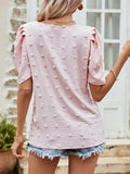 Swiss Dot Short Puff Sleeve Top - Trendsi