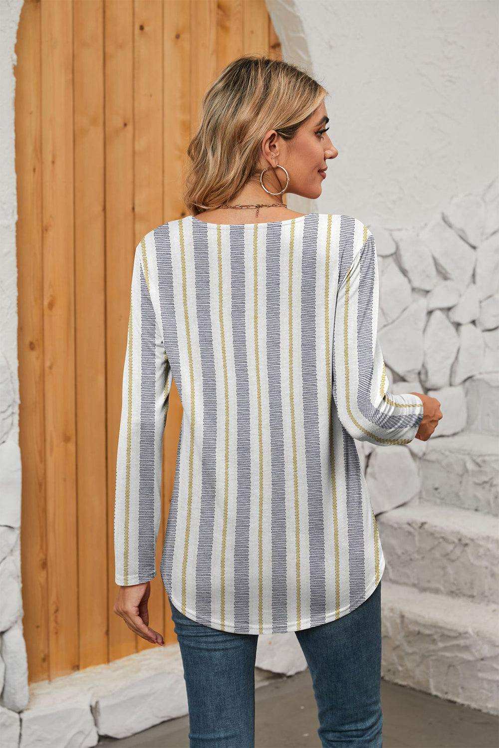 Printed Square Neck Long Sleeve Blouse - Trendsi - Flyclothing LLC