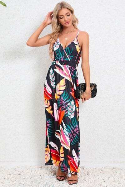 Printed Surplice Maxi Cami Dress - Trendsi - Flyclothing LLC