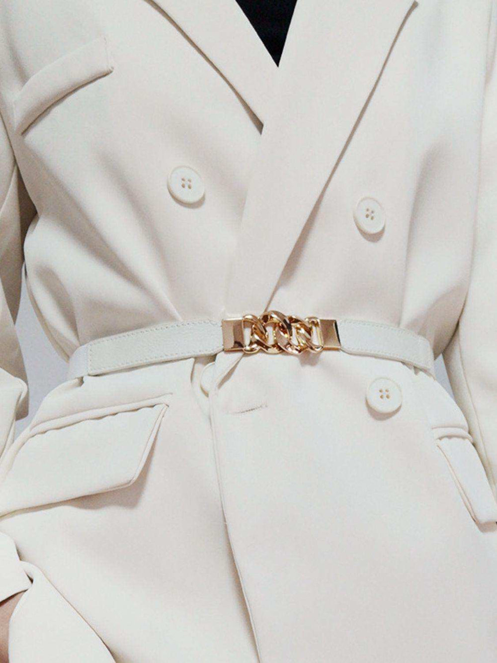 Zinc Alloy Buckle Elastic PU Belt - Trendsi - Flyclothing LLC