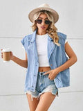 Pocketed Button Up Sleeveless Denim Jacket - Trendsi - Flyclothing LLC