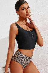 Half Snap Square Neck Tankini Set - Trendsi - Flyclothing LLC