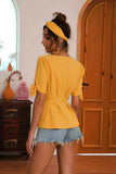Buttoned V-Neck Short Sleeve Blouse - Trendsi - Flyclothing LLC