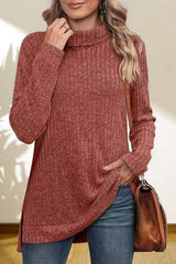 Turtleneck High Low Top - Trendsi - Flyclothing LLC