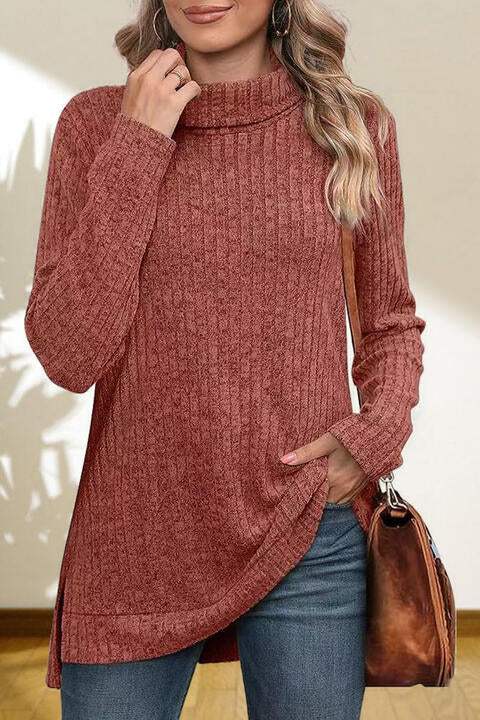 Turtleneck High Low Top - Trendsi - Flyclothing LLC