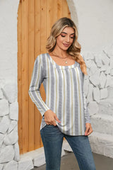 Printed Square Neck Long Sleeve Blouse - Trendsi - Flyclothing LLC