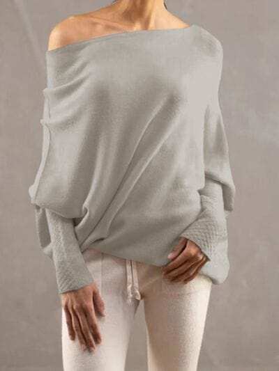 Full Size Boat Neck Batwing Sleeve Knit Top - Trendsi - Flyclothing LLC